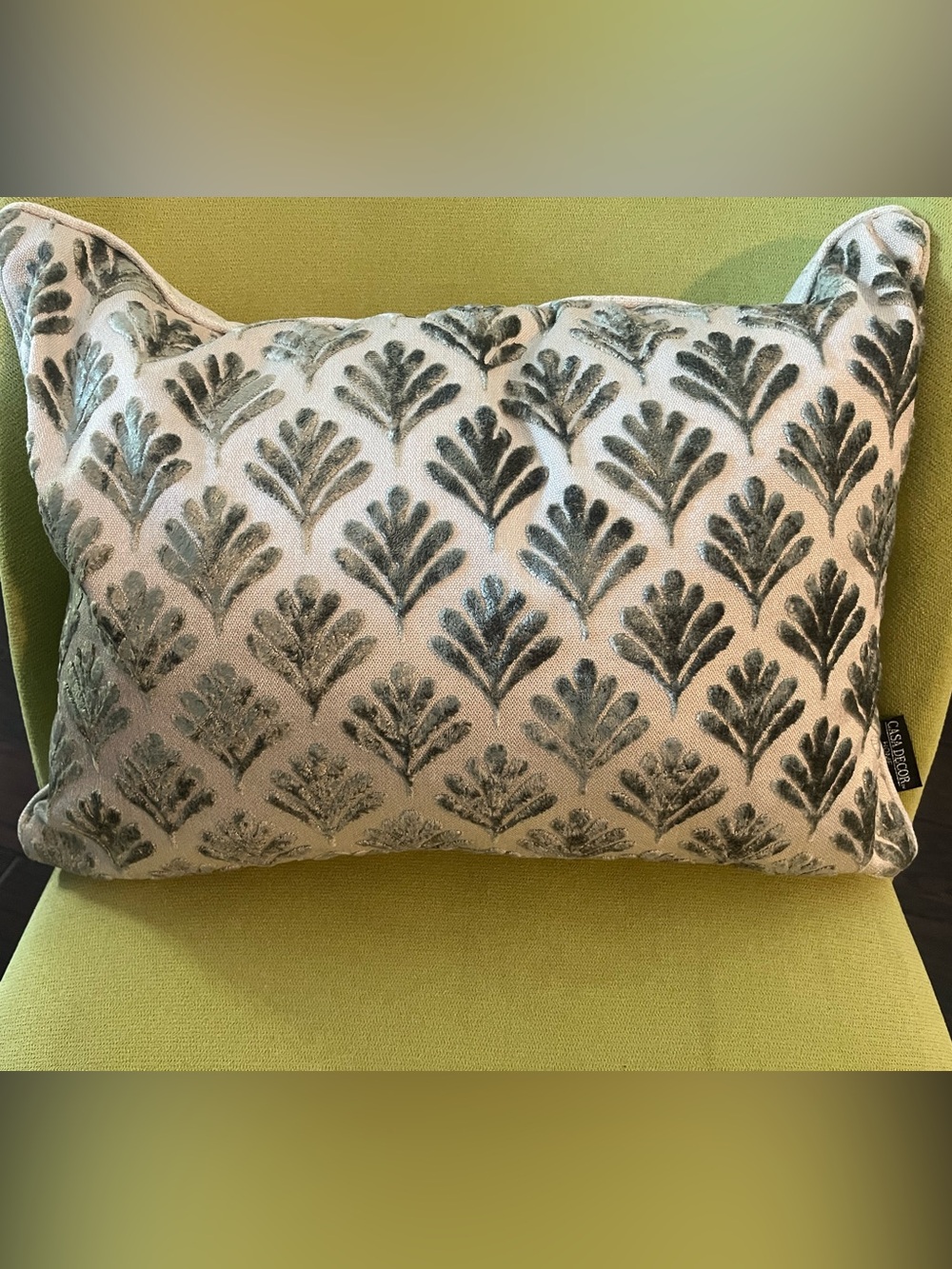 Casaluna Green Velvet Leaf Lumbar Pillow on Cream